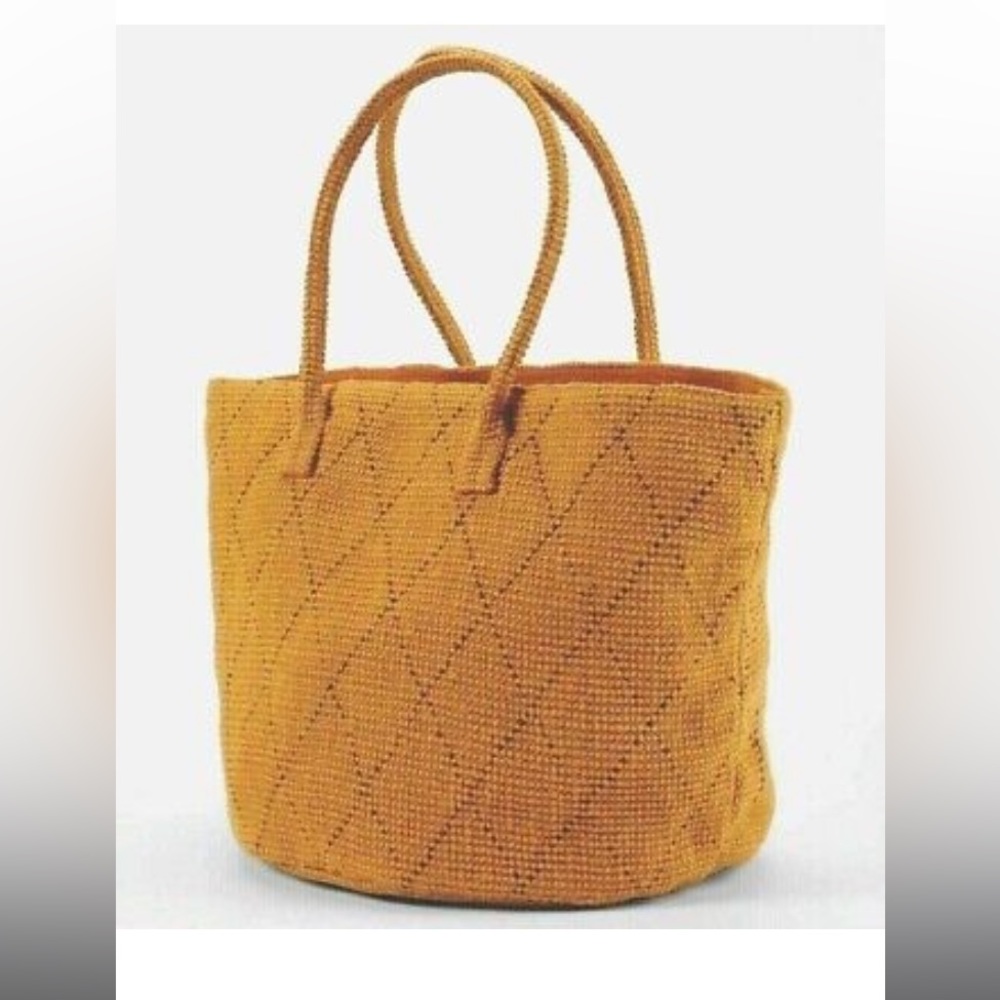 JILL Sunflower Yellow Diamond Textured JUTE Large TOTE Shopper BAG